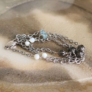 Czech Glass Mother of Pearl Aquamarine Silver Necklace